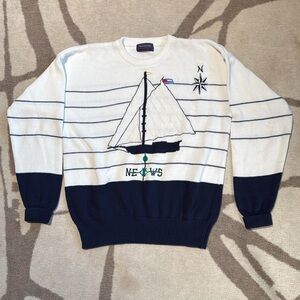 Vintage 1980s Hathaway Nautical Sweater Large 100% Cotton Made in Hong Kong L